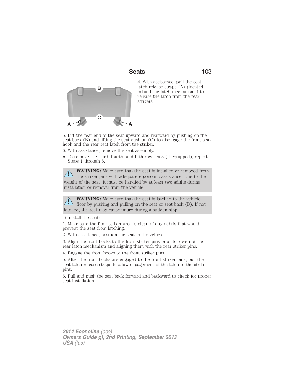Seats 103 | FORD 2014 E-450 v.2 User Manual | Page 104 / 443