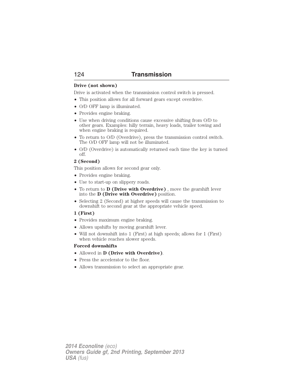 124 transmission | FORD 2014 E-450 v.2 User Manual | Page 125 / 443