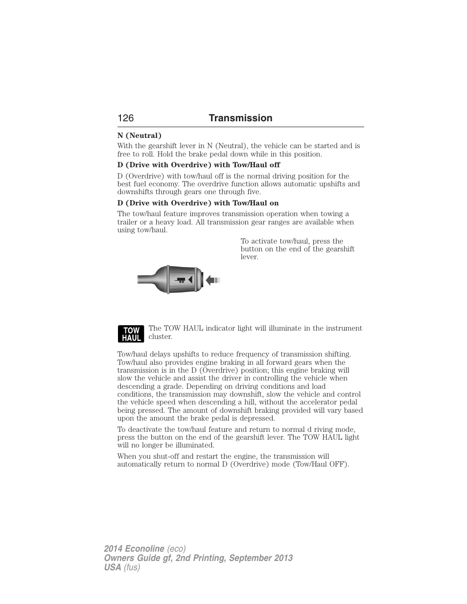 126 transmission | FORD 2014 E-450 v.2 User Manual | Page 127 / 443