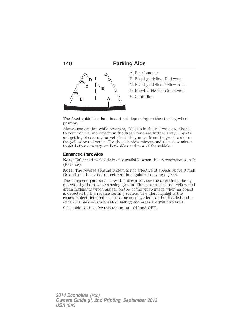 Enhanced park aids, 140 parking aids | FORD 2014 E-450 v.2 User Manual | Page 141 / 443