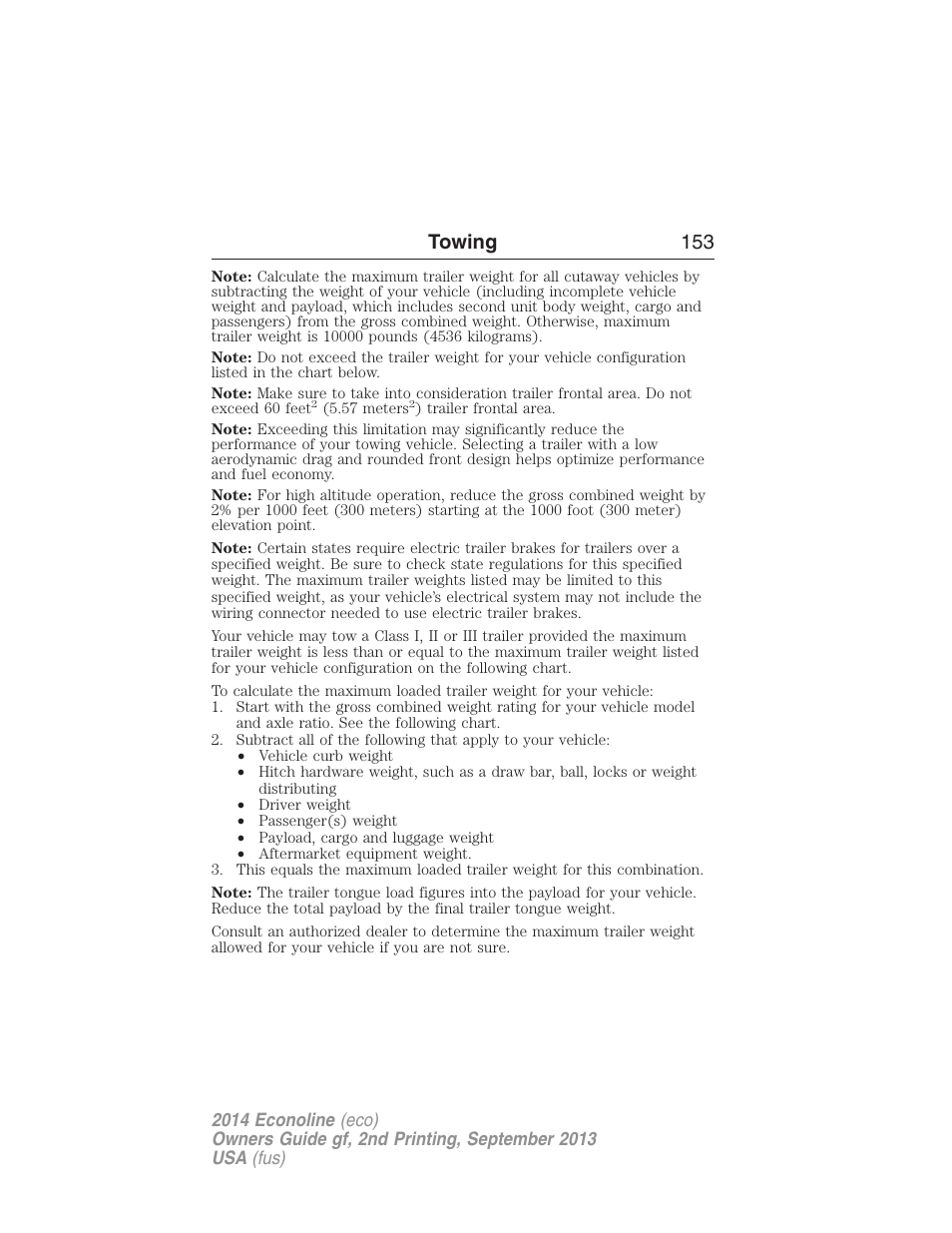 Towing 153 | FORD 2014 E-450 v.2 User Manual | Page 154 / 443