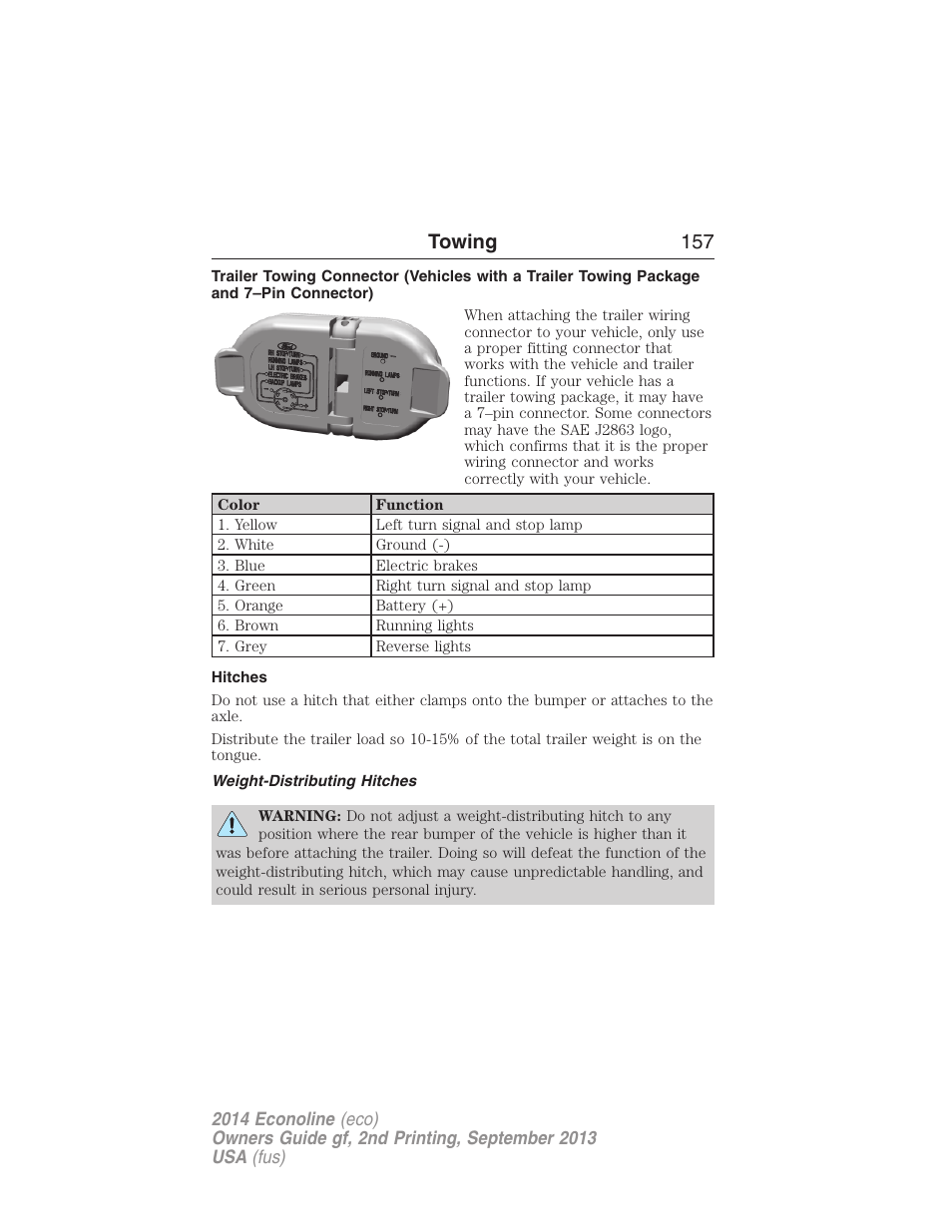 Hitches, Weight-distributing hitches, Towing 157 | FORD 2014 E-450 v.2 User Manual | Page 158 / 443