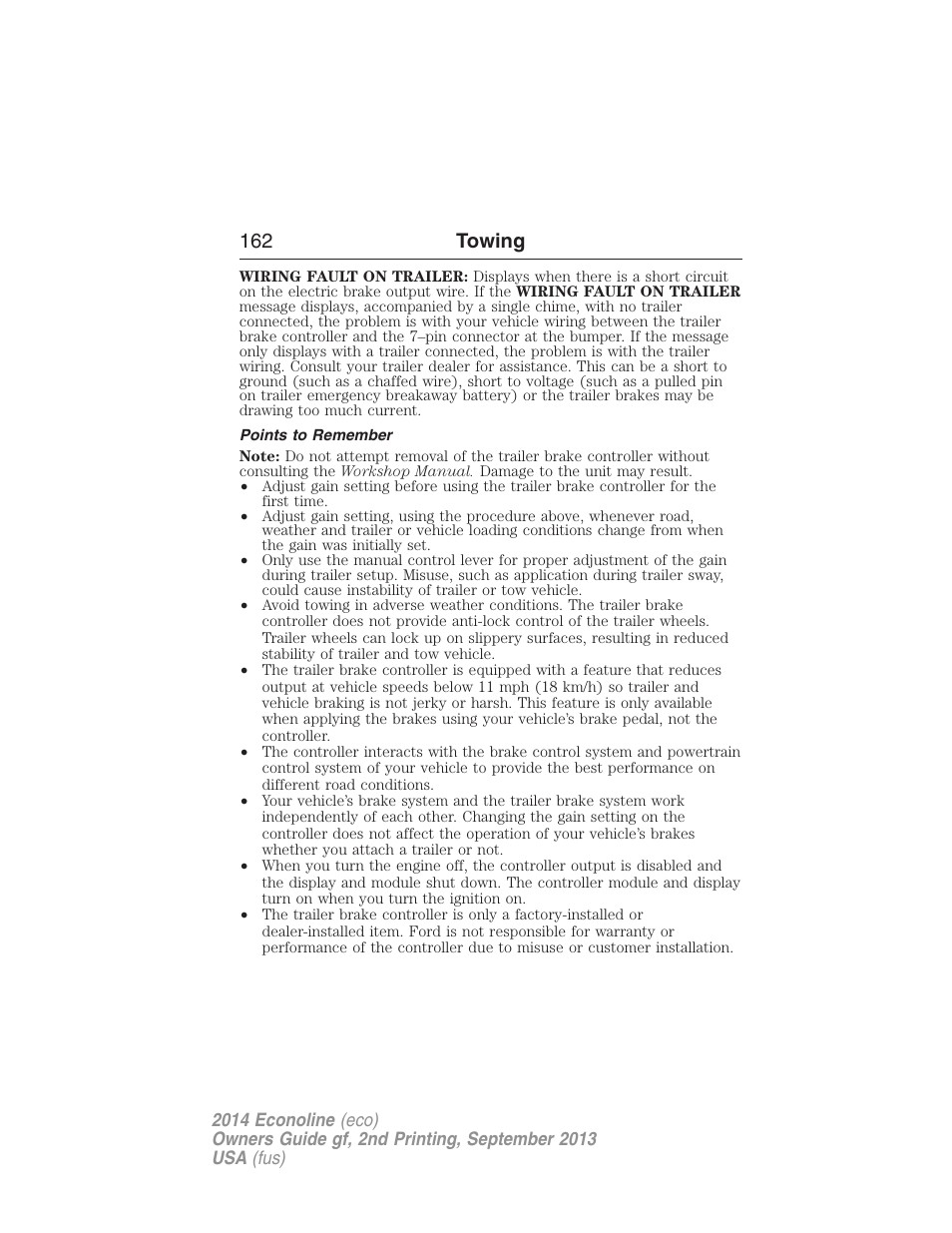 Points to remember, 162 towing | FORD 2014 E-450 v.2 User Manual | Page 163 / 443