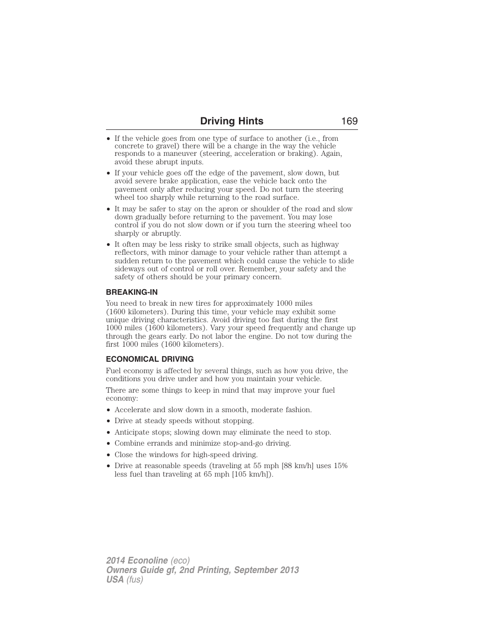 Breaking-in, Economical driving, Driving hints 169 | FORD 2014 E-450 v.2 User Manual | Page 170 / 443