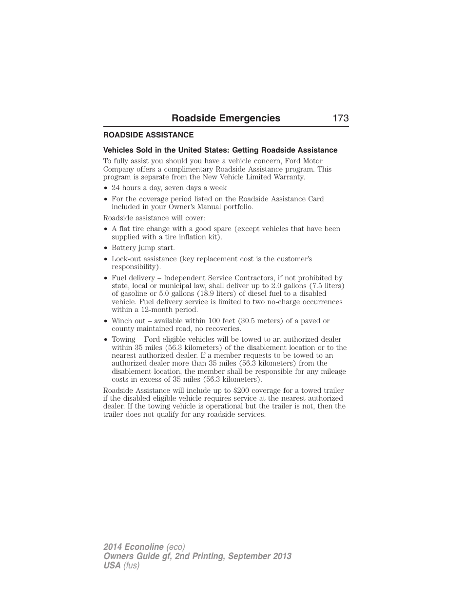 Roadside emergencies, Roadside assistance, Getting roadside assistance | Roadside emergencies 173 | FORD 2014 E-450 v.2 User Manual | Page 174 / 443