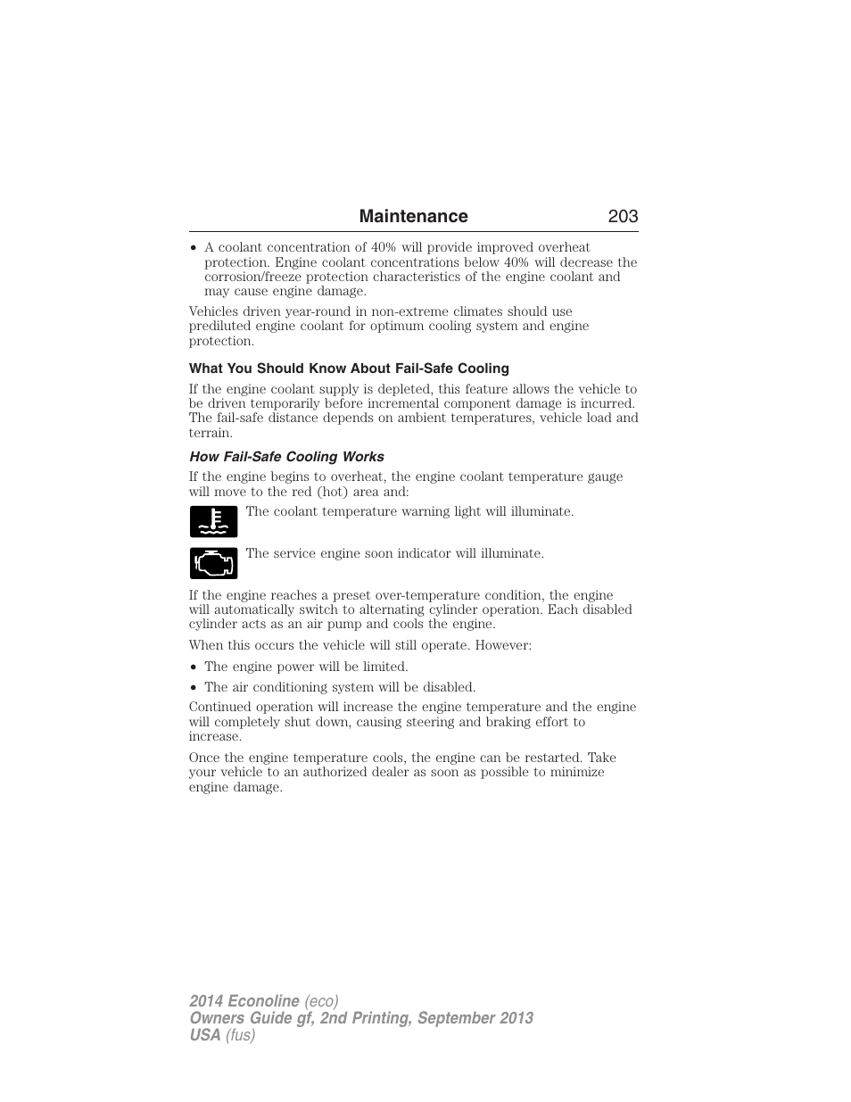 What you should know about fail-safe cooling, How fail-safe cooling works, Maintenance 203 | FORD 2014 E-450 v.2 User Manual | Page 204 / 443