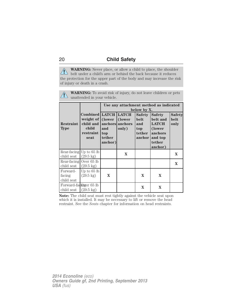 20 child safety | FORD 2014 E-450 v.2 User Manual | Page 21 / 443