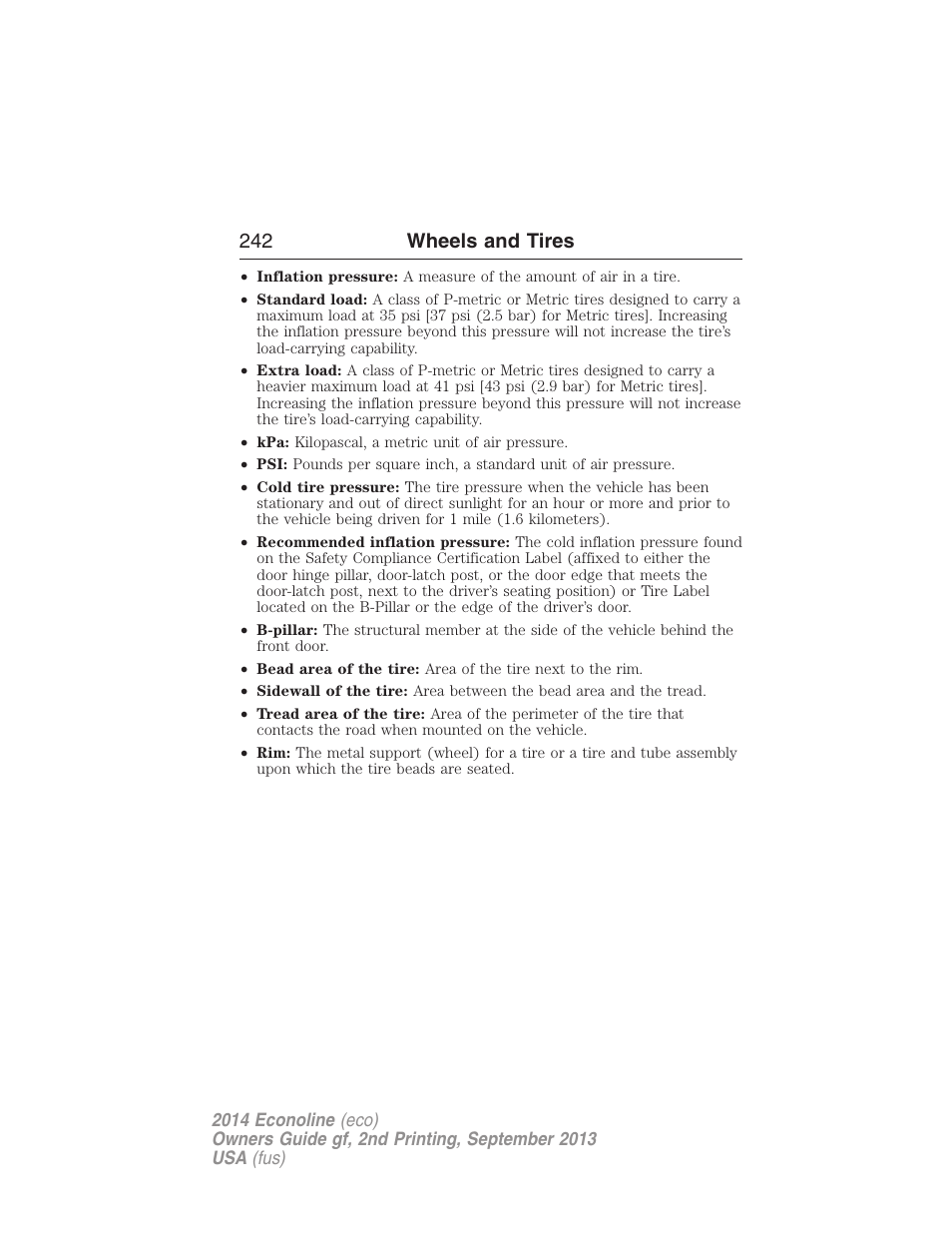 242 wheels and tires | FORD 2014 E-450 v.2 User Manual | Page 243 / 443