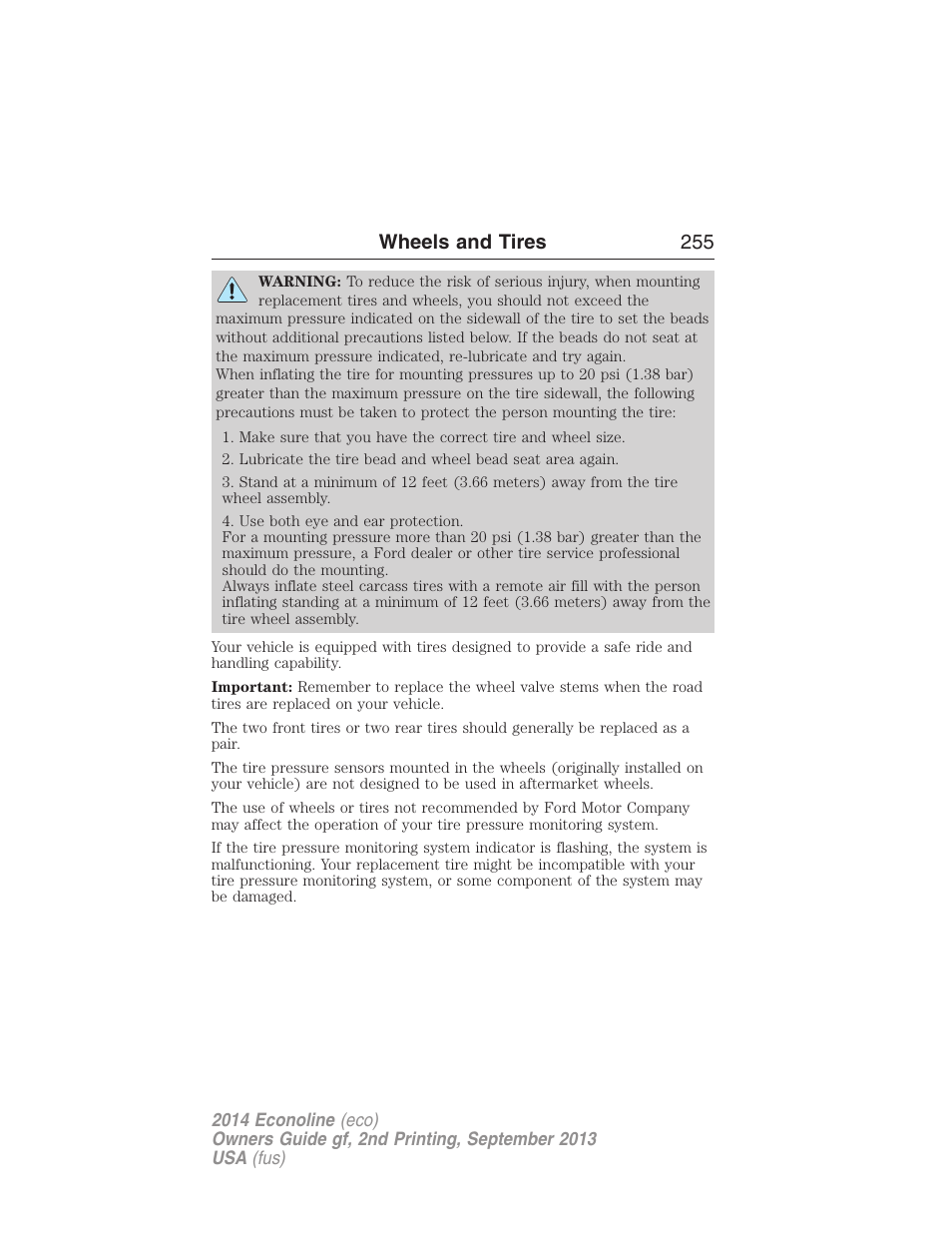 Wheels and tires 255 | FORD 2014 E-450 v.2 User Manual | Page 256 / 443
