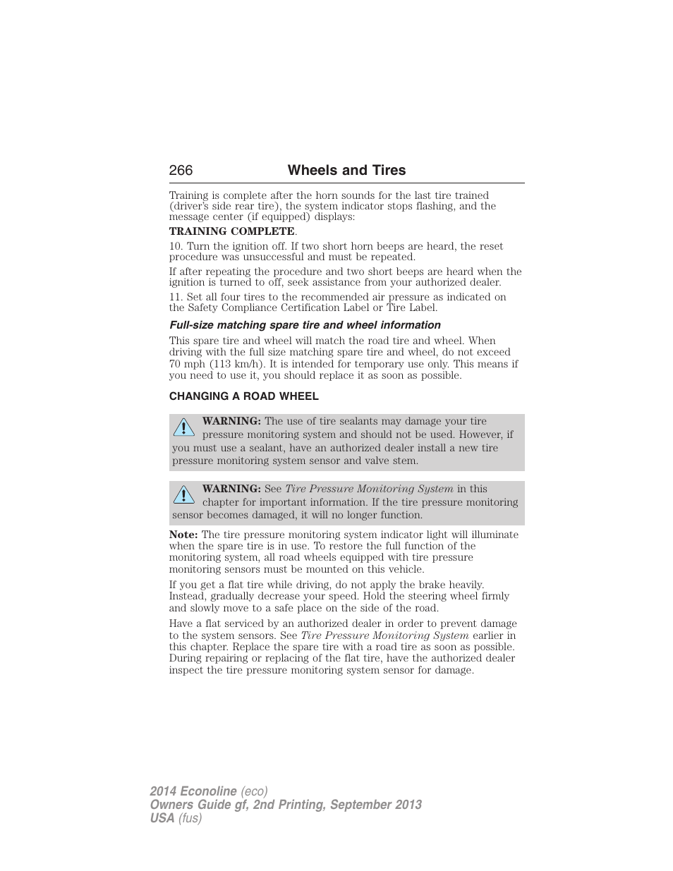 Changing a road wheel, 266 wheels and tires | FORD 2014 E-450 v.2 User Manual | Page 267 / 443