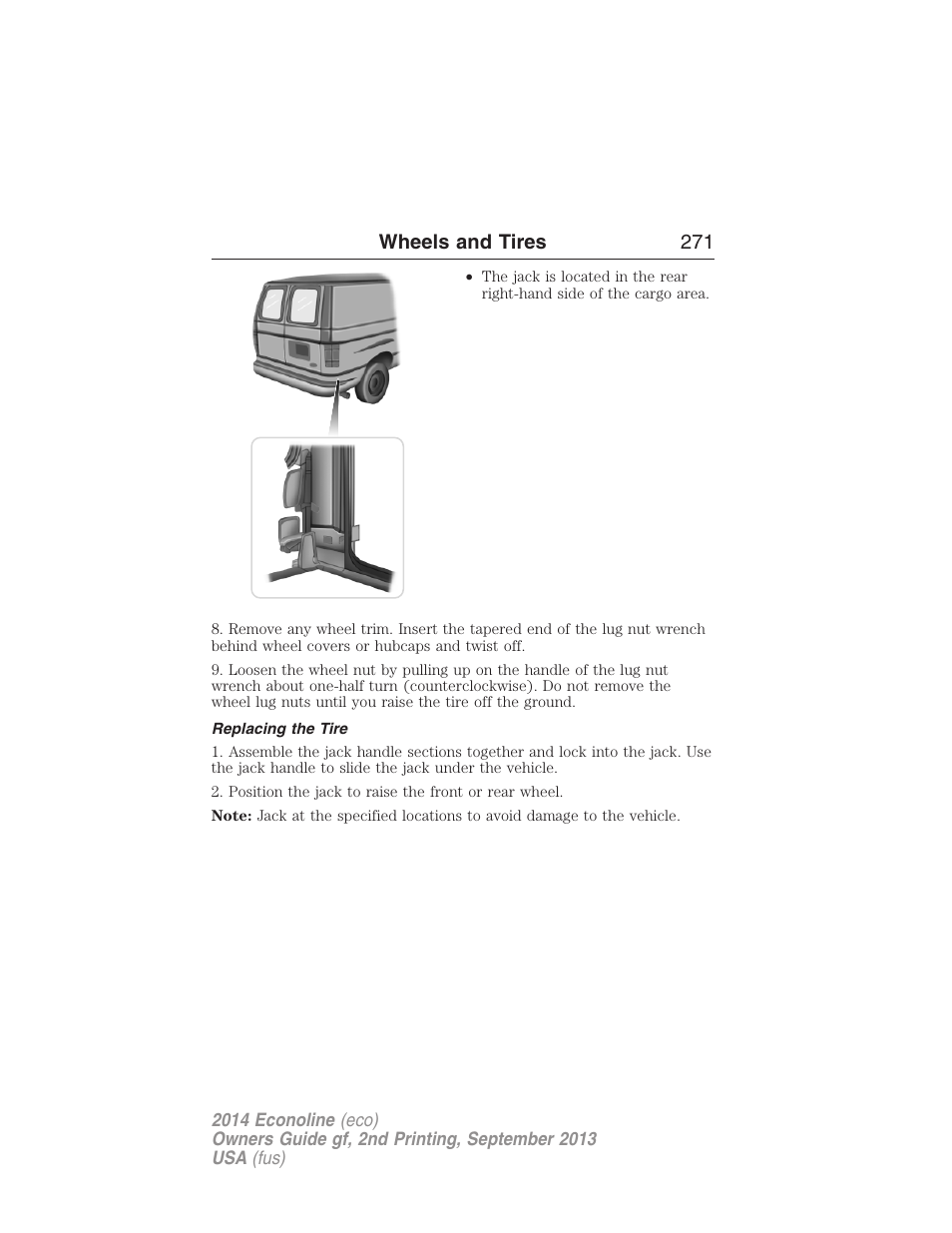 Replacing the tire, Wheels and tires 271 | FORD 2014 E-450 v.2 User Manual | Page 272 / 443