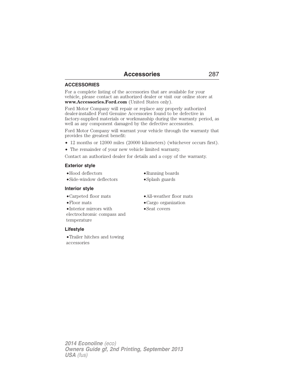 Accessories, Exterior style, Interior style | Lifestyle, Accessories 287 | FORD 2014 E-450 v.2 User Manual | Page 288 / 443