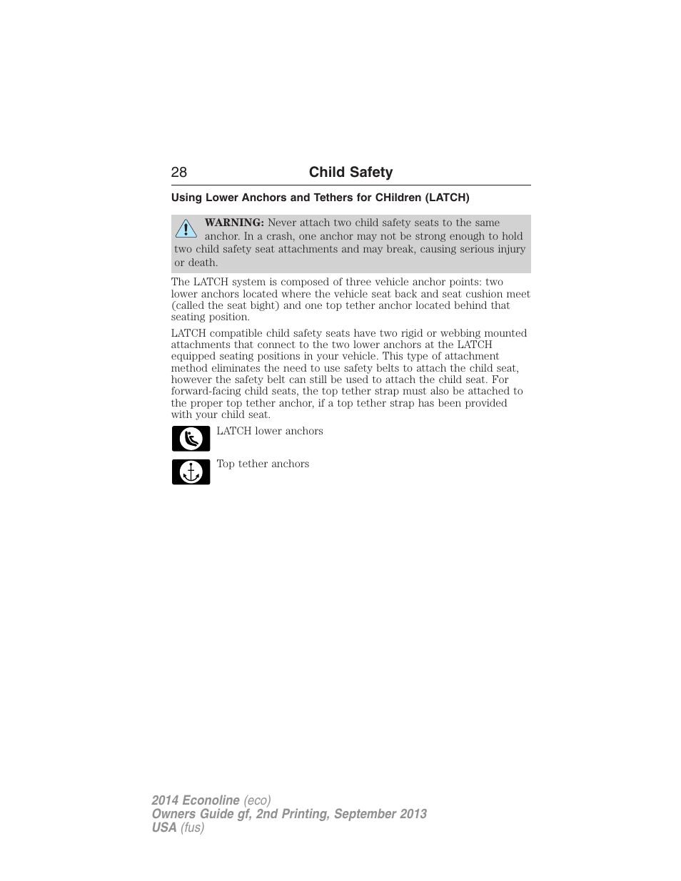 28 child safety | FORD 2014 E-450 v.2 User Manual | Page 29 / 443