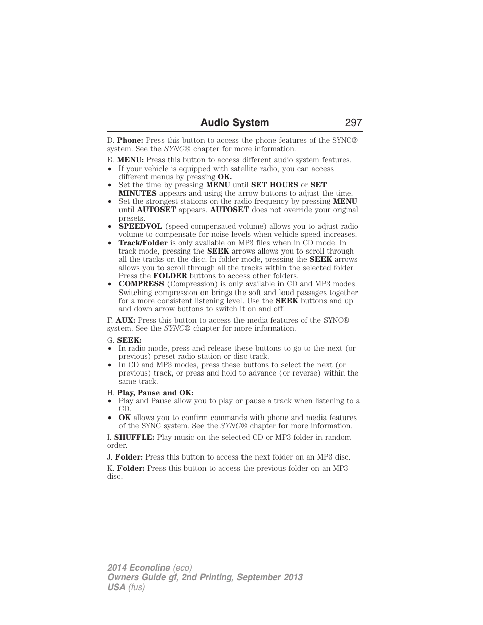 Audio system 297 | FORD 2014 E-450 v.2 User Manual | Page 298 / 443