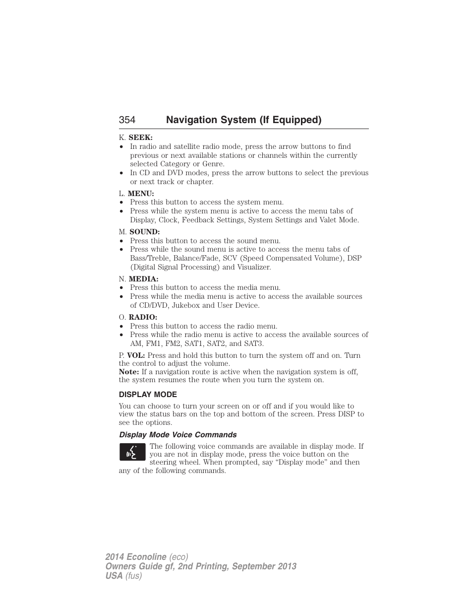 Display mode, Display mode voice commands, 354 navigation system (if equipped) | FORD 2014 E-450 v.2 User Manual | Page 355 / 443