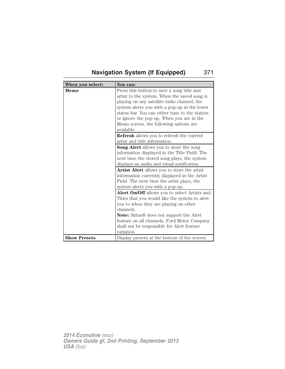 Navigation system (if equipped) 371 | FORD 2014 E-450 v.2 User Manual | Page 372 / 443