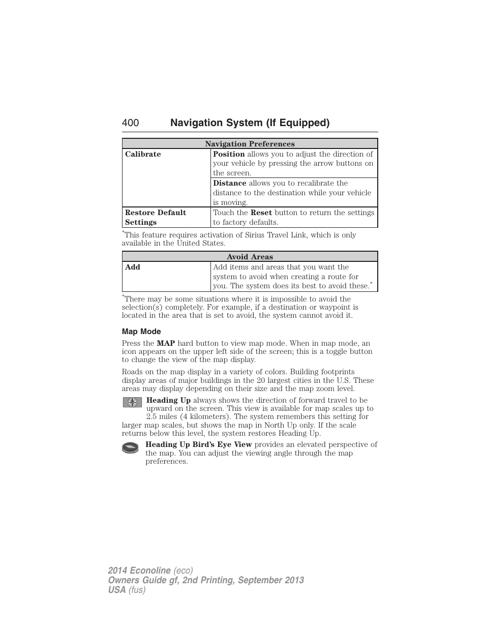 Map mode, 400 navigation system (if equipped) | FORD 2014 E-450 v.2 User Manual | Page 401 / 443