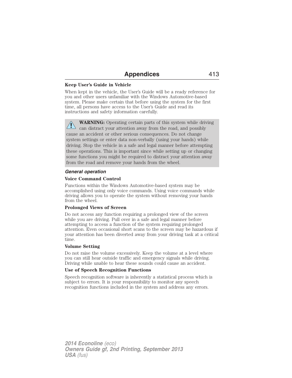 General operation, Appendices 413 | FORD 2014 E-450 v.2 User Manual | Page 414 / 443