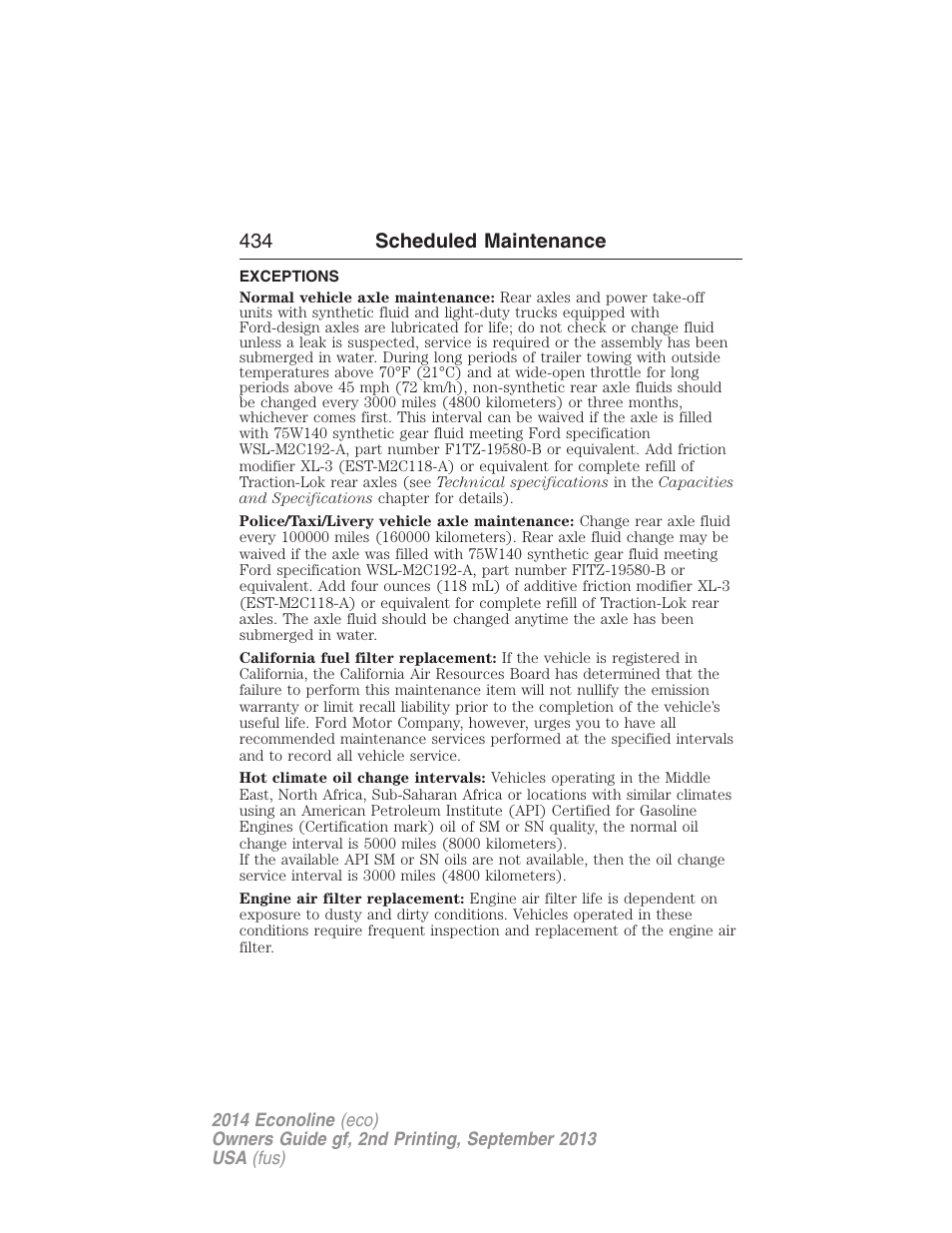 Exceptions, 434 scheduled maintenance | FORD 2014 E-450 v.2 User Manual | Page 435 / 443