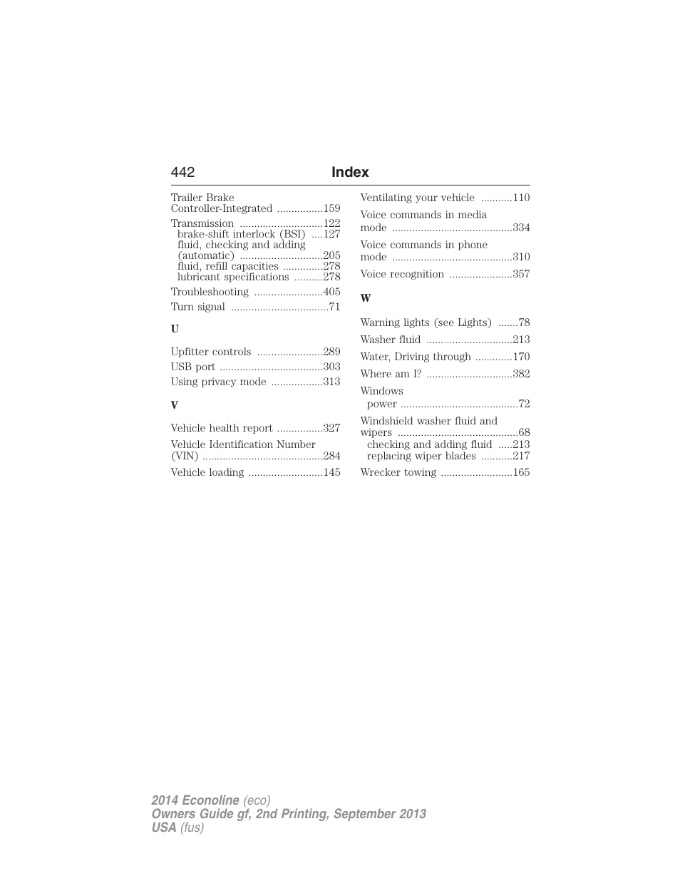442 index | FORD 2014 E-450 v.2 User Manual | Page 443 / 443
