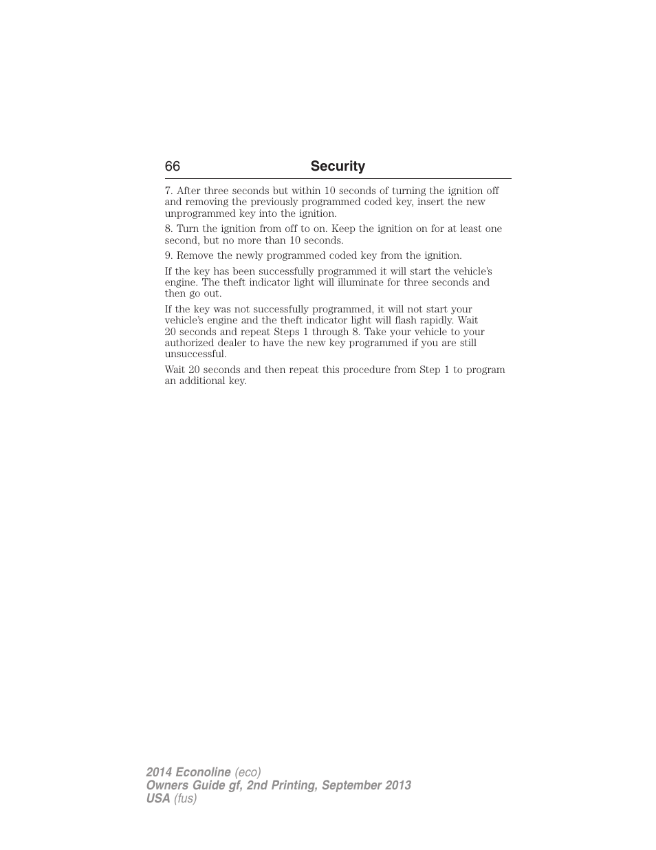 66 security | FORD 2014 E-450 v.2 User Manual | Page 67 / 443