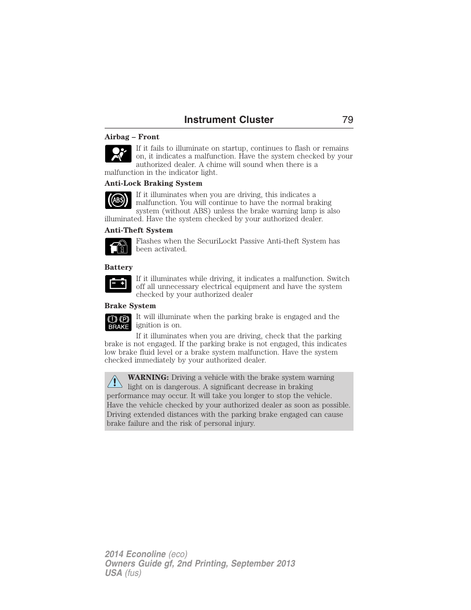 Instrument cluster 79 | FORD 2014 E-450 v.2 User Manual | Page 80 / 443