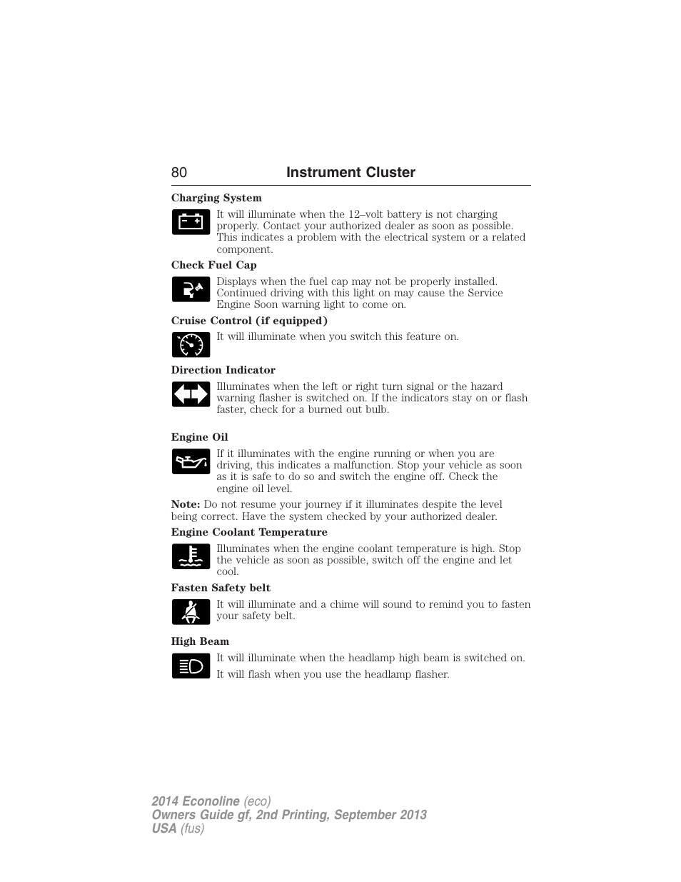 80 instrument cluster | FORD 2014 E-450 v.2 User Manual | Page 81 / 443