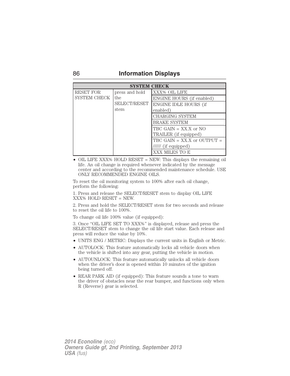 86 information displays | FORD 2014 E-450 v.2 User Manual | Page 87 / 443