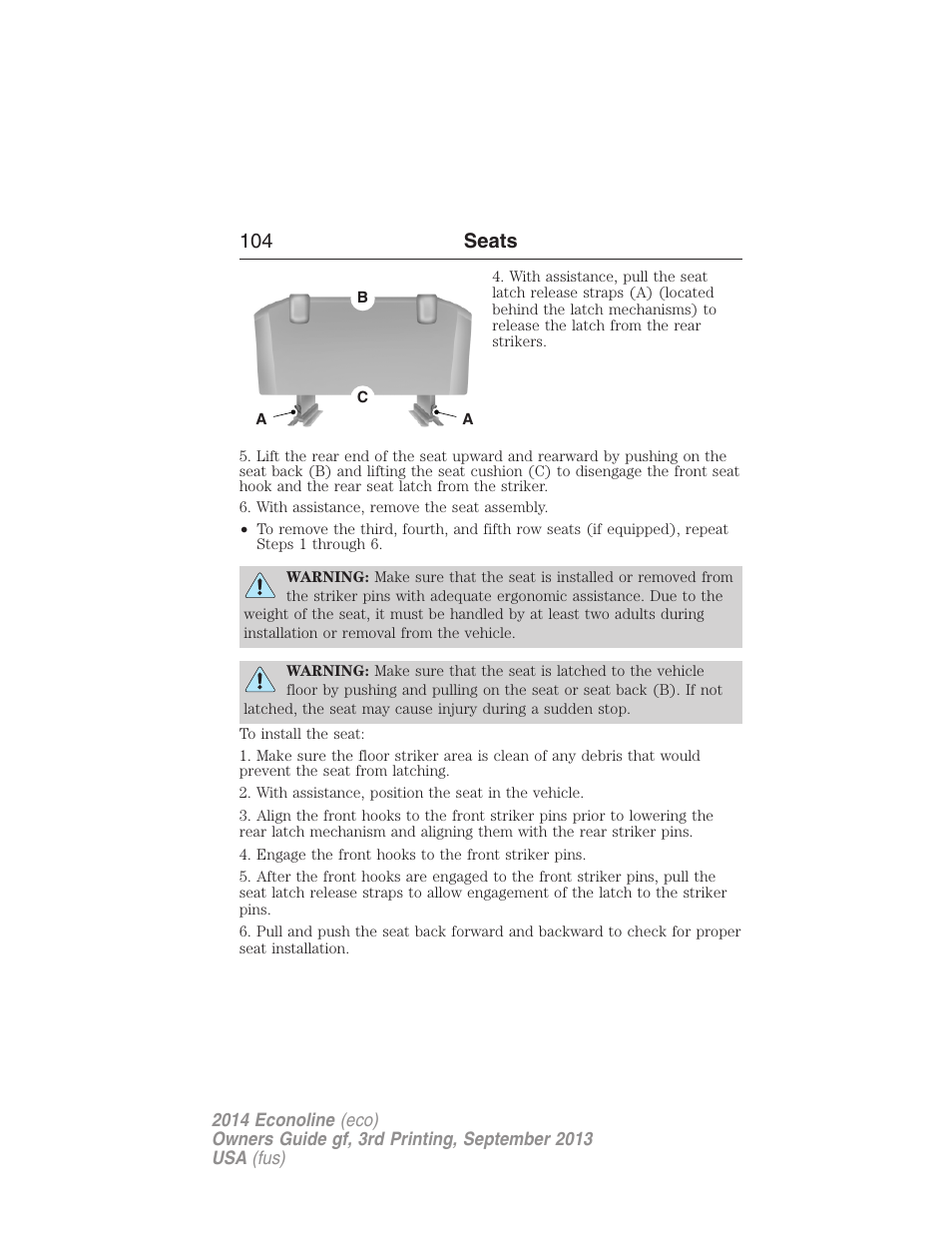 104 seats | FORD 2014 E-450 v.3 User Manual | Page 105 / 455
