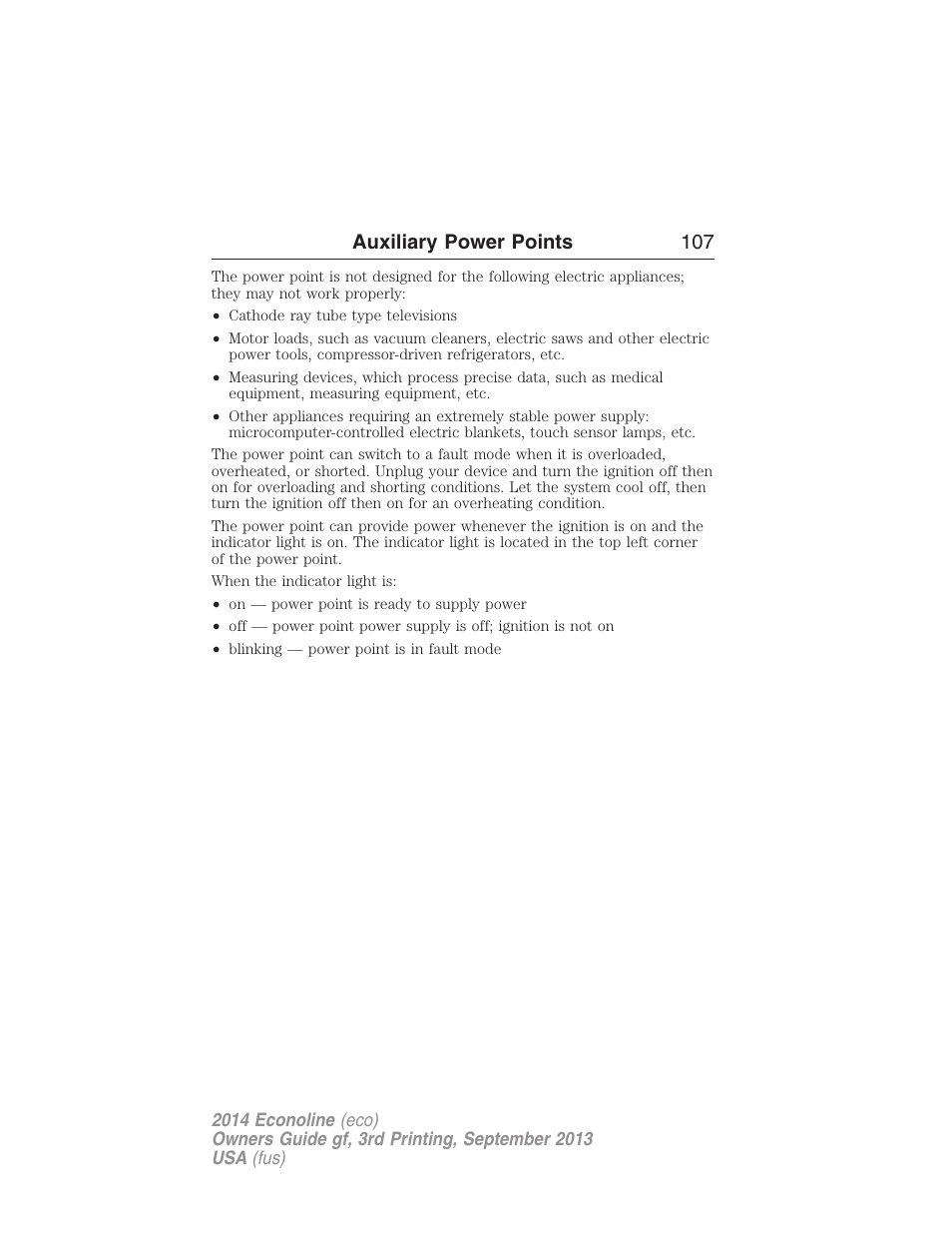Auxiliary power points 107 | FORD 2014 E-450 v.3 User Manual | Page 108 / 455