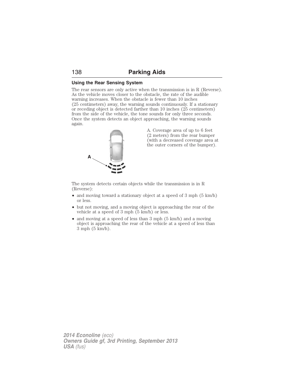 Using the rear sensing system, 138 parking aids | FORD 2014 E-450 v.3 User Manual | Page 139 / 455