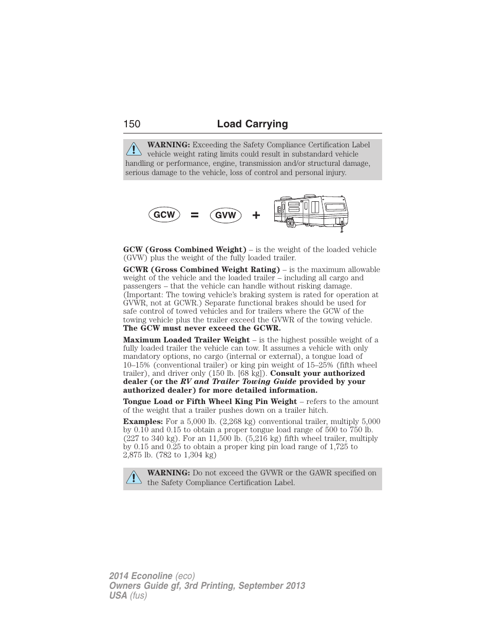150 load carrying | FORD 2014 E-450 v.3 User Manual | Page 151 / 455