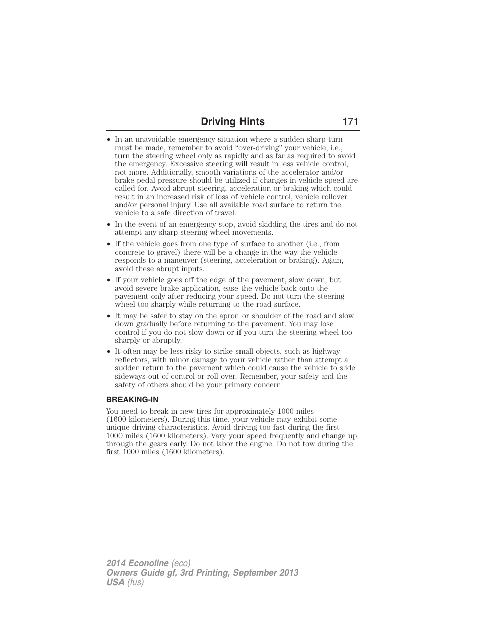 Breaking-in, Driving hints 171 | FORD 2014 E-450 v.3 User Manual | Page 172 / 455