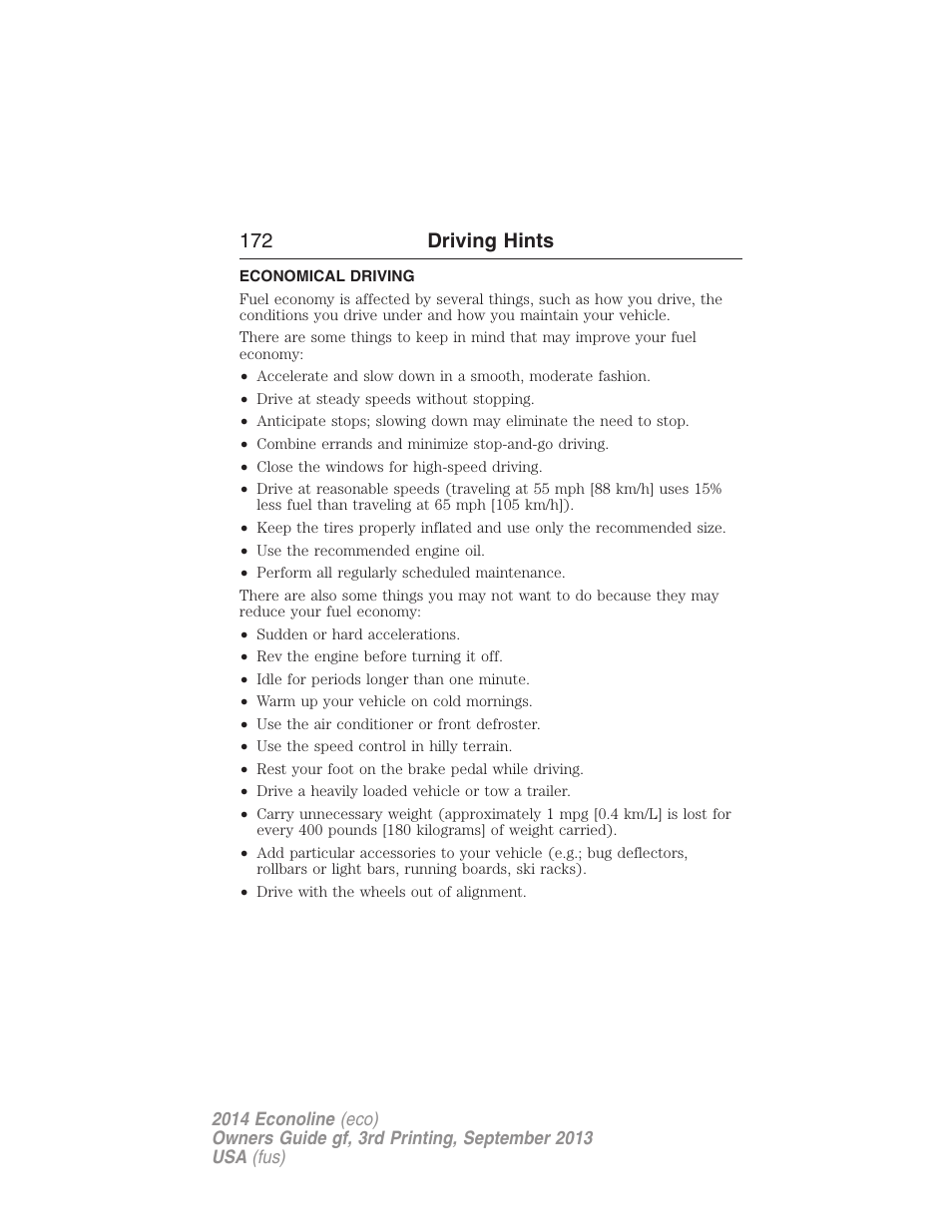 Economical driving, 172 driving hints | FORD 2014 E-450 v.3 User Manual | Page 173 / 455