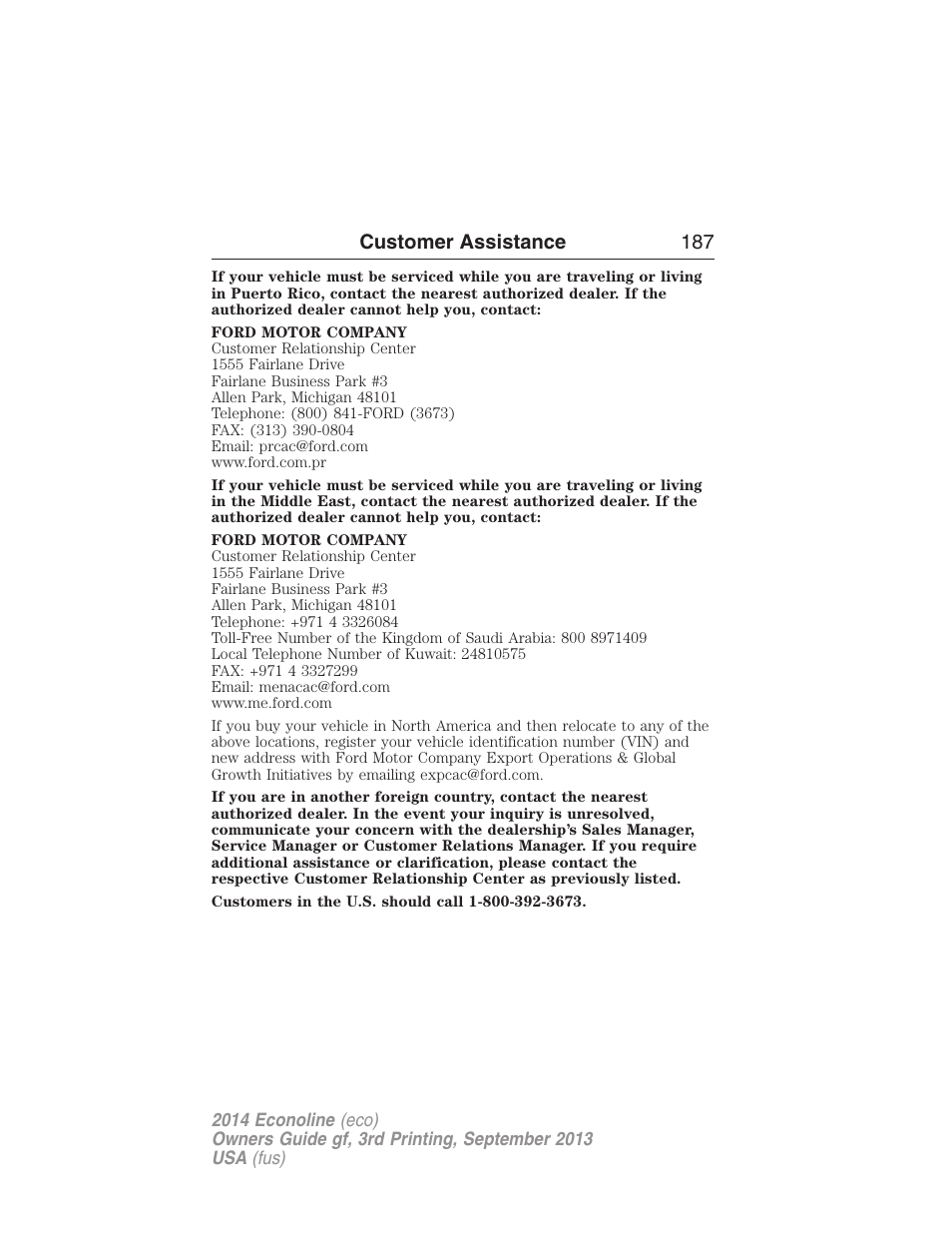 Customer assistance 187 | FORD 2014 E-450 v.3 User Manual | Page 188 / 455