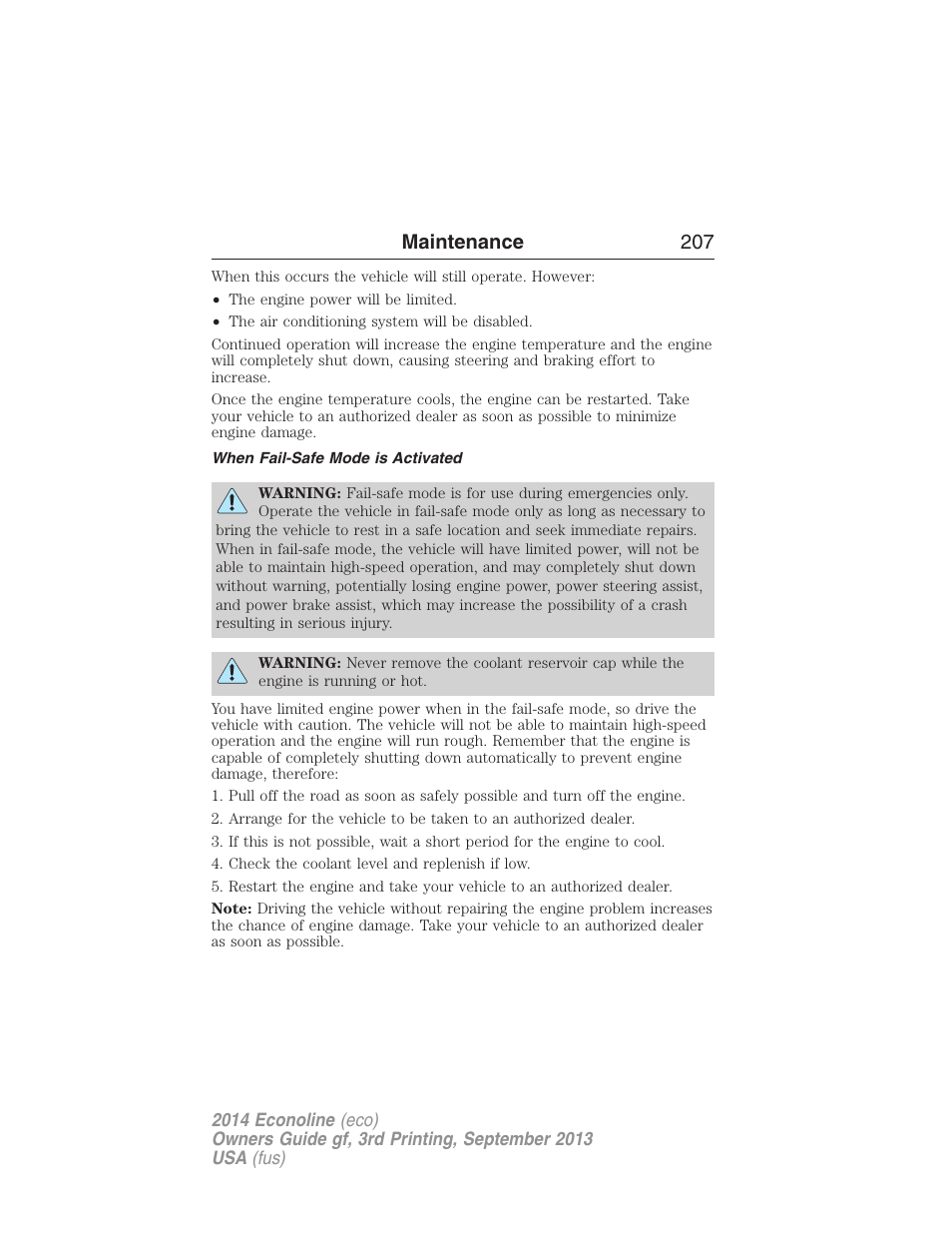When fail-safe mode is activated, Maintenance 207 | FORD 2014 E-450 v.3 User Manual | Page 208 / 455