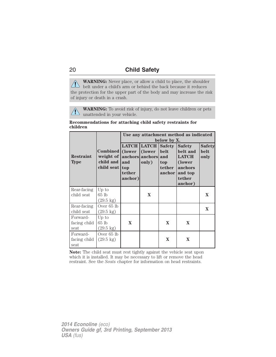 20 child safety | FORD 2014 E-450 v.3 User Manual | Page 21 / 455