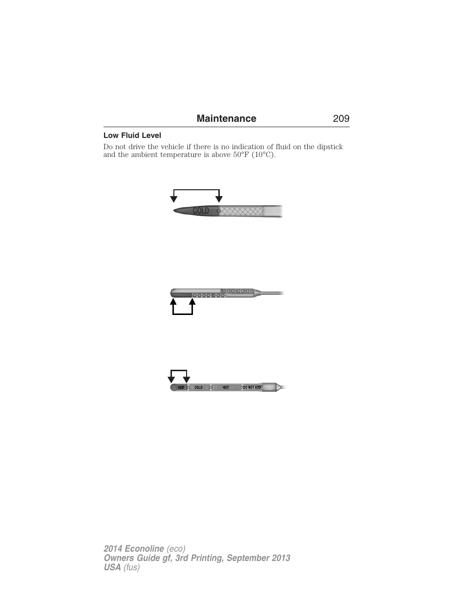 Low fluid level | FORD 2014 E-450 v.3 User Manual | Page 210 / 455