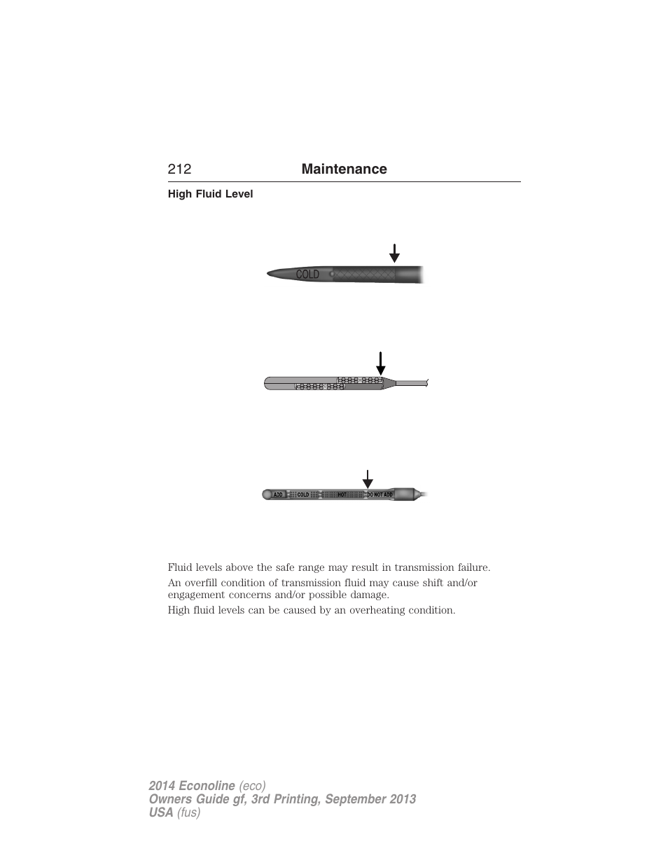 High fluid level, 212 maintenance | FORD 2014 E-450 v.3 User Manual | Page 213 / 455
