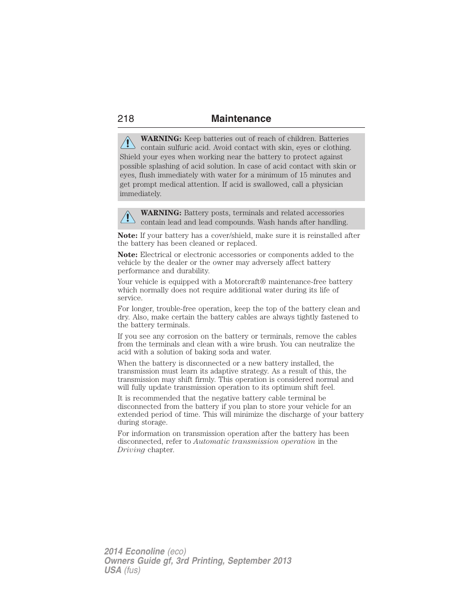 218 maintenance | FORD 2014 E-450 v.3 User Manual | Page 219 / 455