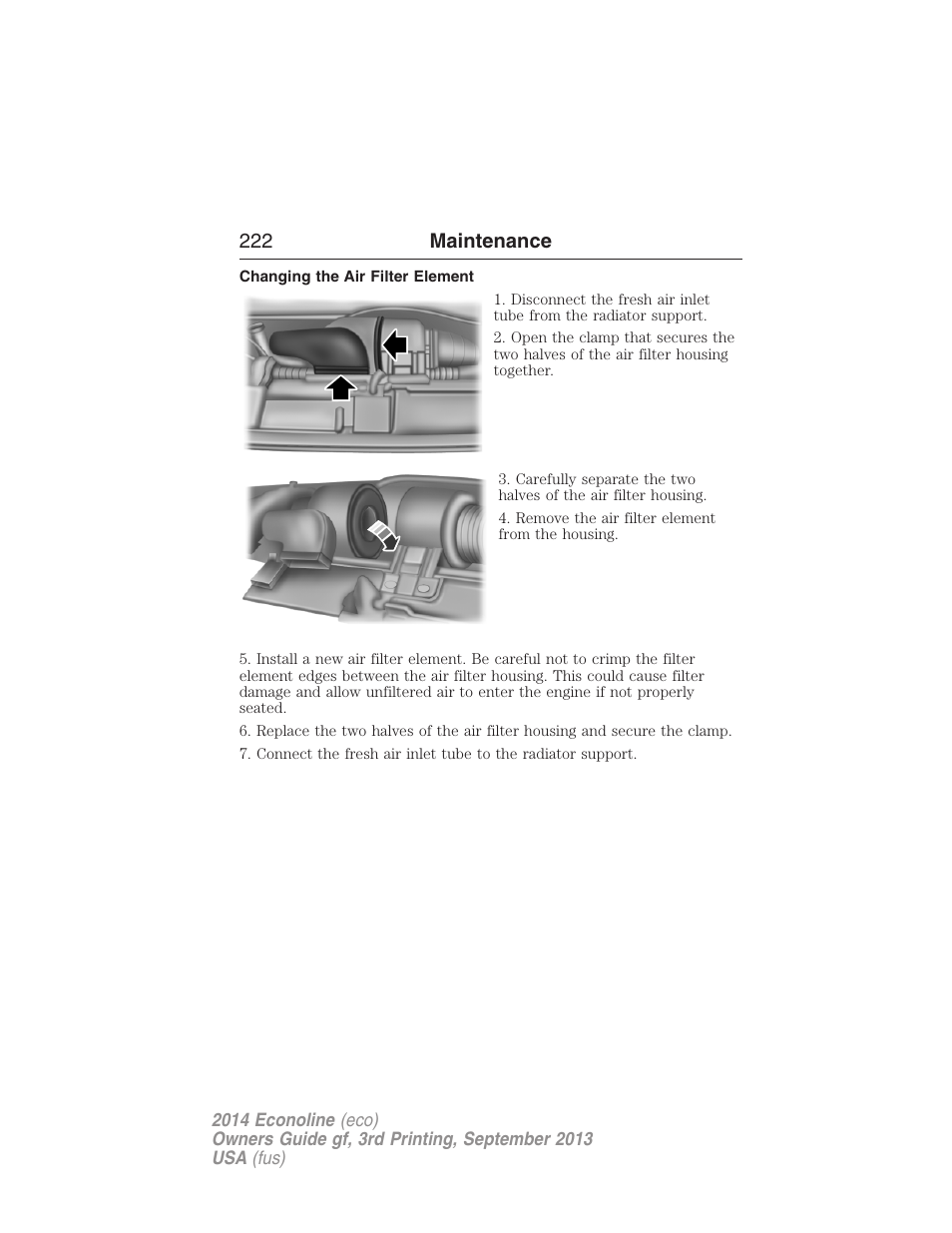 Changing the air filter element, 222 maintenance | FORD 2014 E-450 v.3 User Manual | Page 223 / 455