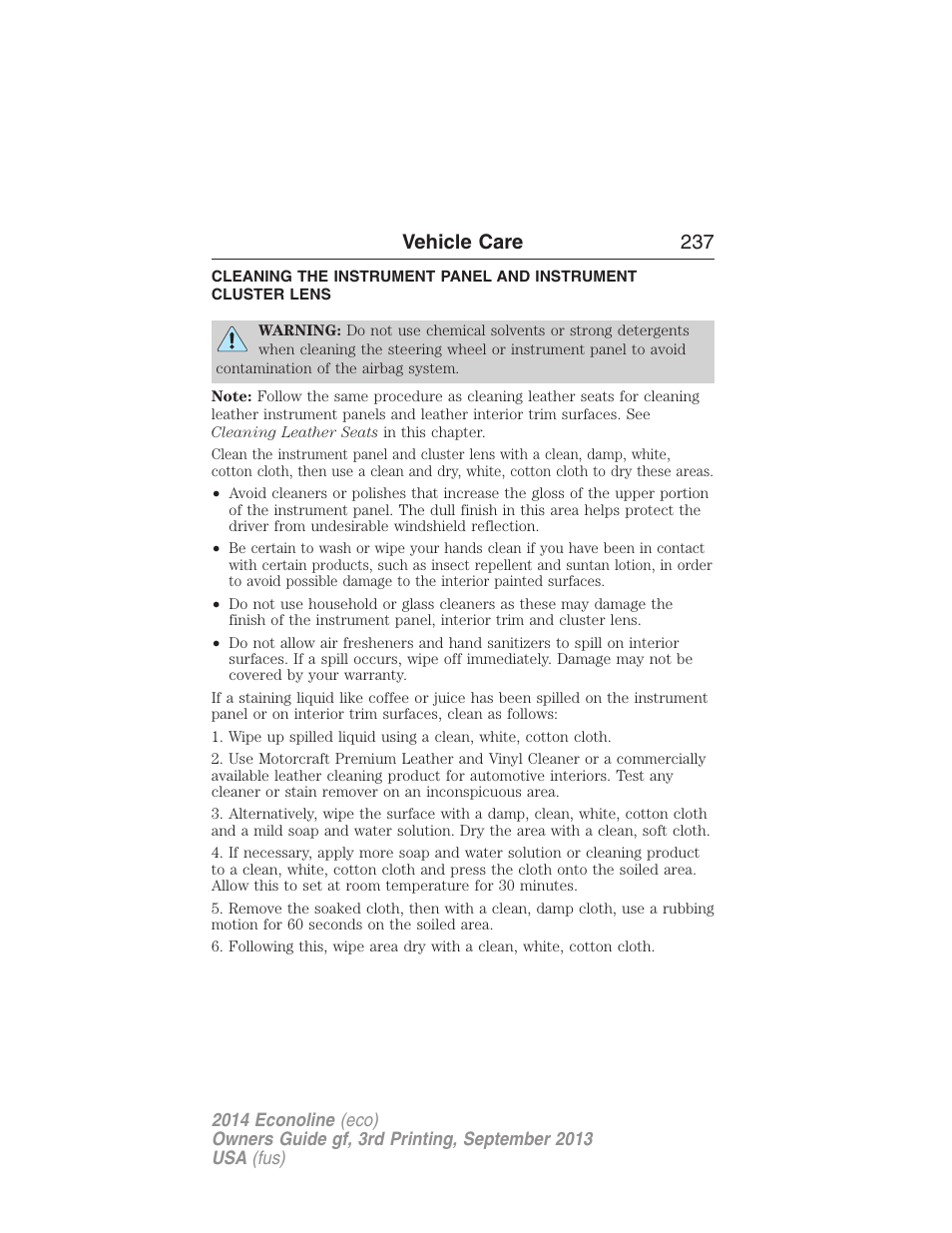 Vehicle care 237 | FORD 2014 E-450 v.3 User Manual | Page 238 / 455