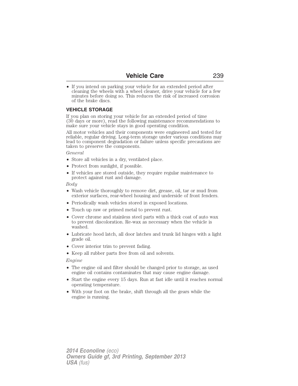 Vehicle storage, Vehicle care 239 | FORD 2014 E-450 v.3 User Manual | Page 240 / 455