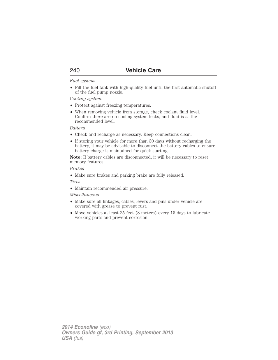 240 vehicle care | FORD 2014 E-450 v.3 User Manual | Page 241 / 455