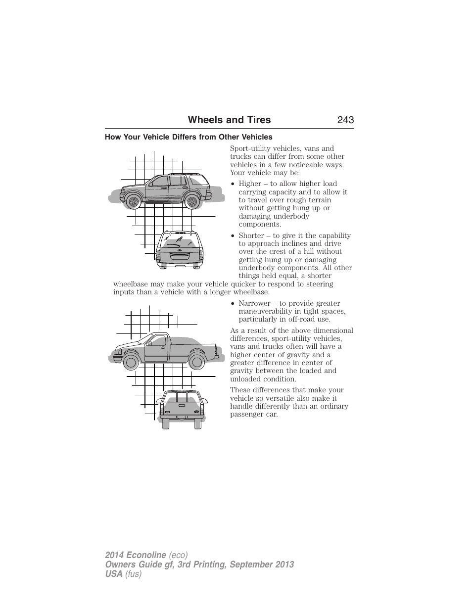 How your vehicle differs from other vehicles, Wheels and tires 243 | FORD 2014 E-450 v.3 User Manual | Page 244 / 455