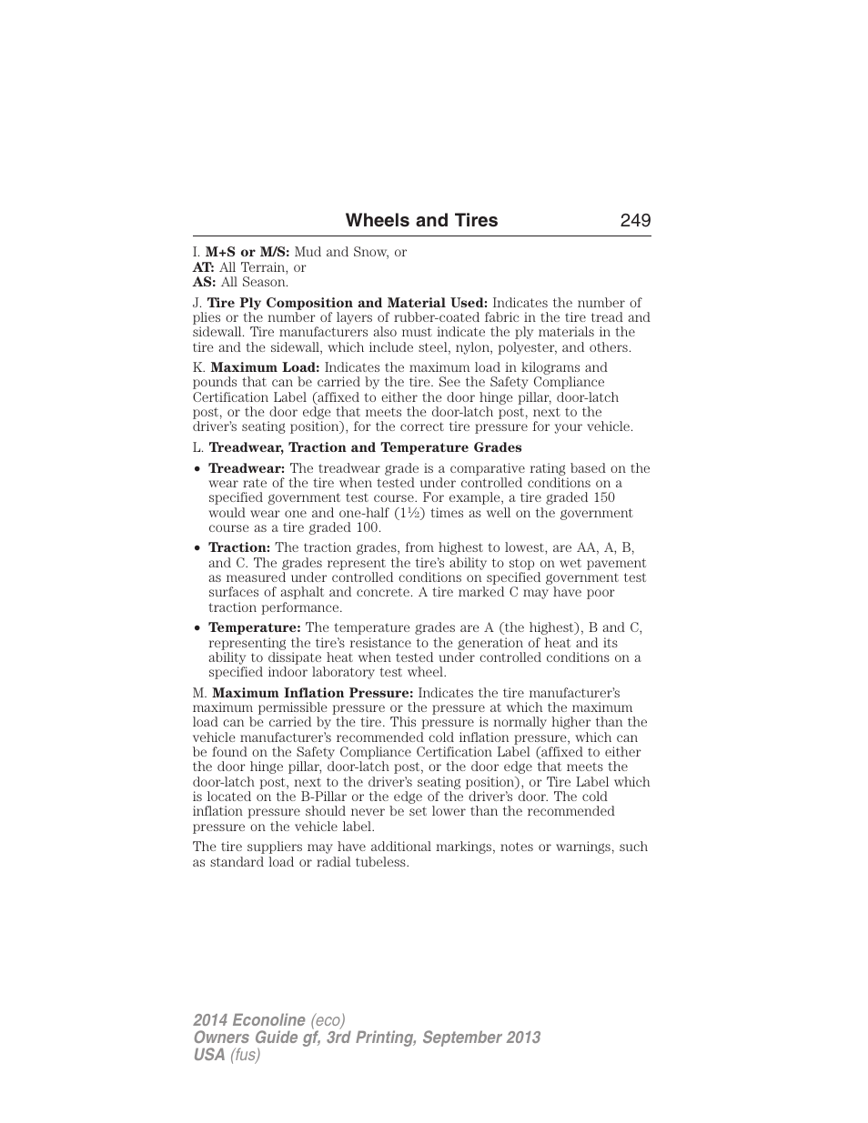 Wheels and tires 249 | FORD 2014 E-450 v.3 User Manual | Page 250 / 455