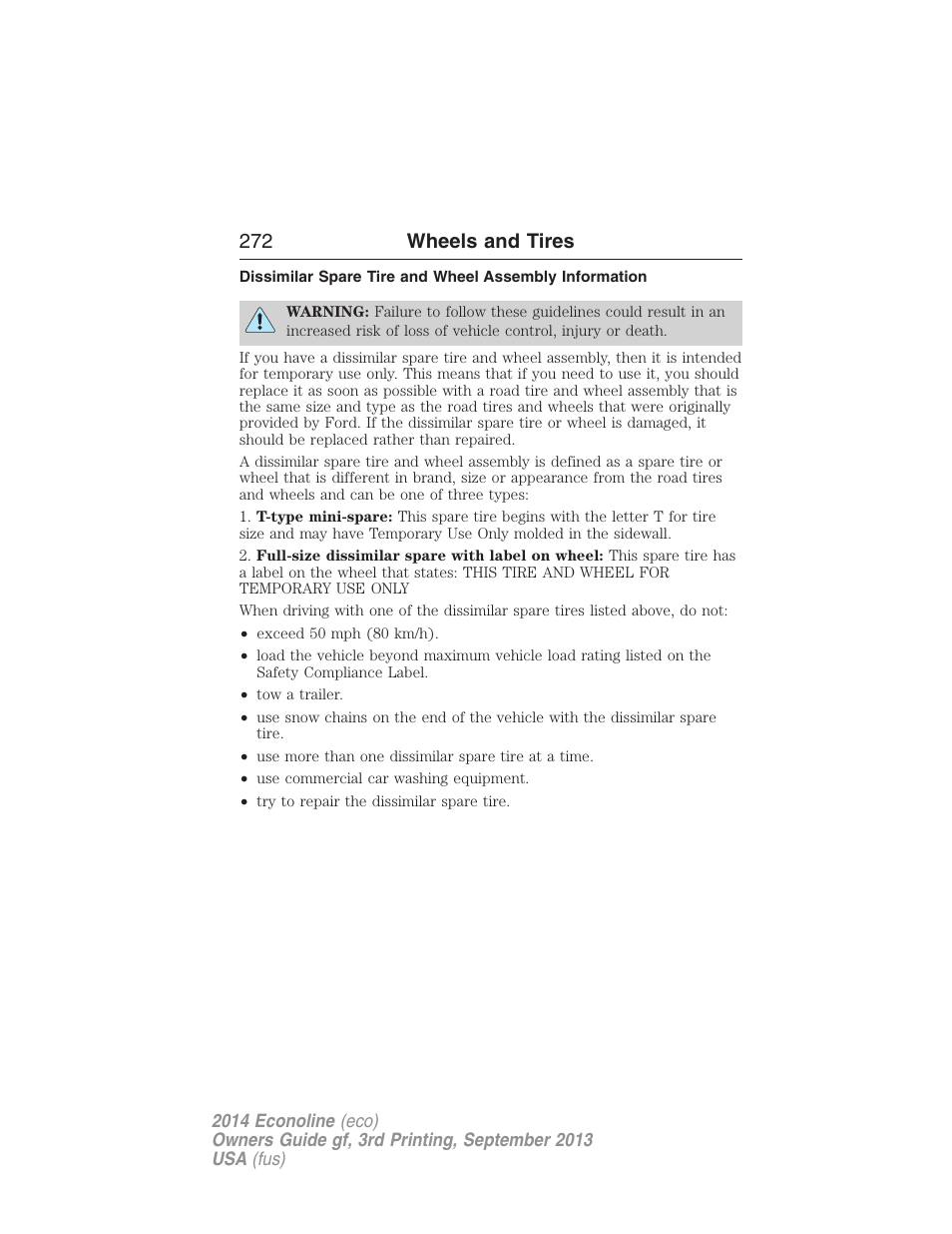 272 wheels and tires | FORD 2014 E-450 v.3 User Manual | Page 273 / 455