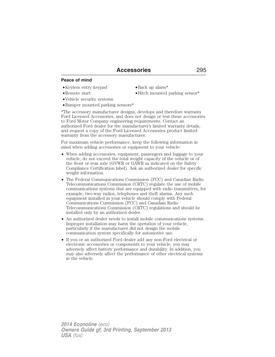 Peace of mind, Accessories 295 | FORD 2014 E-450 v.3 User Manual | Page 296 / 455