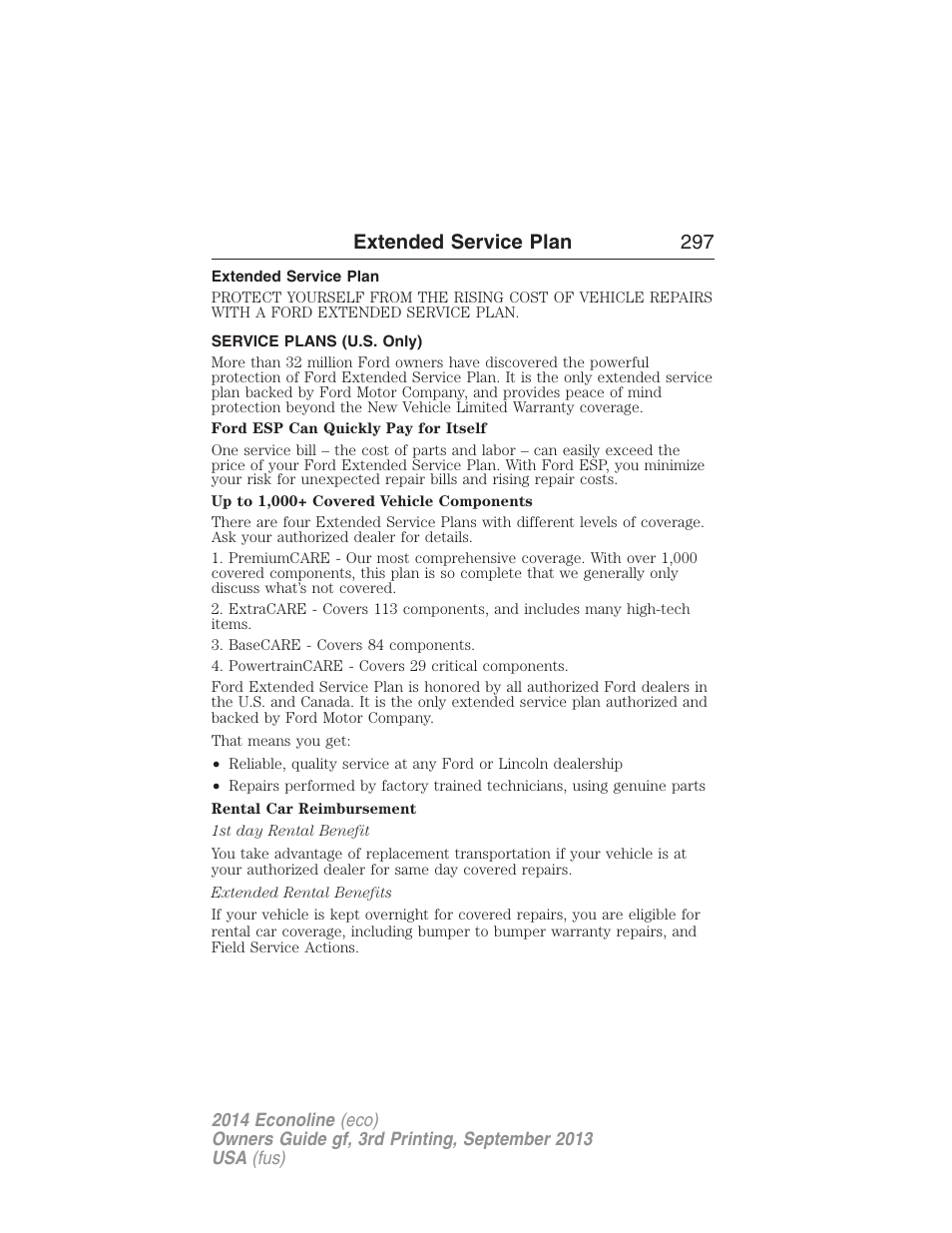 Extended service plan, Service plans (u.s. only), Extended service plan 297 | FORD 2014 E-450 v.3 User Manual | Page 298 / 455