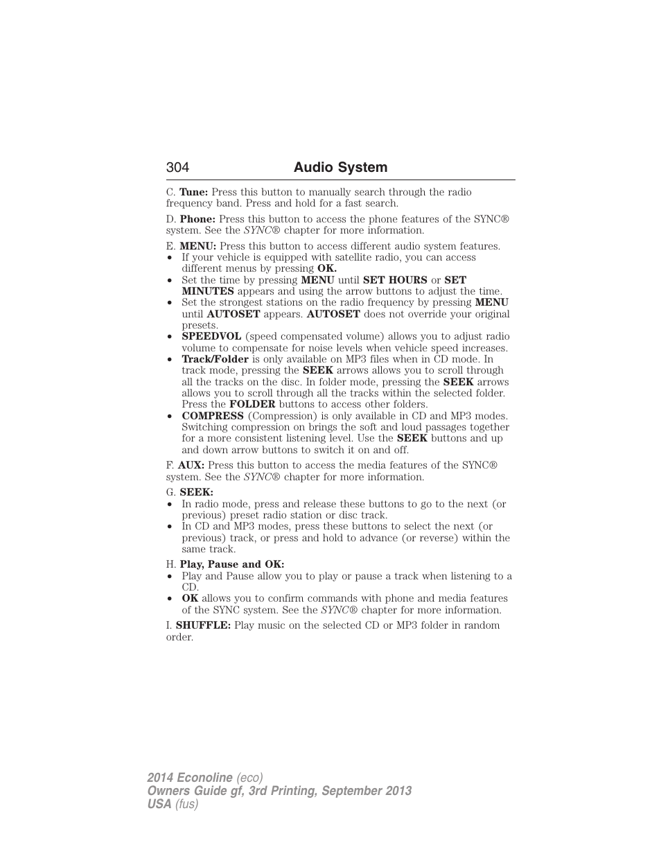 304 audio system | FORD 2014 E-450 v.3 User Manual | Page 305 / 455